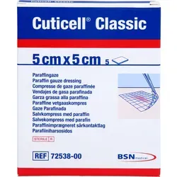 Cuticell Classic Wundgaze 5x5 cm - 5 Stück - Arzneimittel: Cuticell Classic Wundgaze bietet hohe Saugfähigkeit und schützt Wunden optimal, ideal für die Erstversorgung.