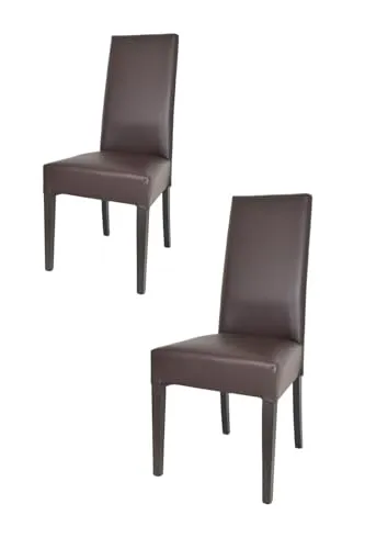 t m c s Tommychairs - 2er Set Moderne Stühle Luisa für Küche und Esszimmer, robuste Struktur aus lackiertem Buchenholz Farbe Wengeholz, Gepolstert und mit Kunstleder in der Farbe Mokka bezogen