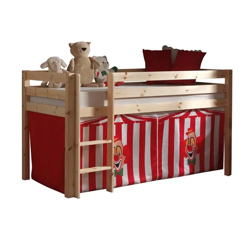 Hochbett Pino Spielbett für Kinder - Natur/Zirkus - Betten & Bettgestelle - Massivholz Hochbett mit Spielbereich, ideal für kreative Kinderzimmer und optimalen Schlafkomfort.