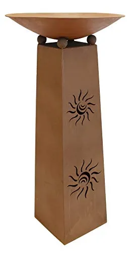 FRANK FLECHTWAREN Säule Sonne, 2-teilig - Deko-Säule für Garten, Terrasse oder Balkon mit abnehmbarer Feuerschale. Die moderne Rostoptik und aufwändigen Ausstanzungen machen sie zum eleganten Blickfang.