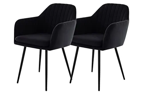 2er-Set Armlehnstuhl - Schwarz - Samtvelour Esszimmerstuhl - Stühle für Erwachsene, elegant aus Samtvelour, ideal für stilvolle Esszimmer und Küchen. Topseller mit bequemen Armlehnen für maximalen Komfort.