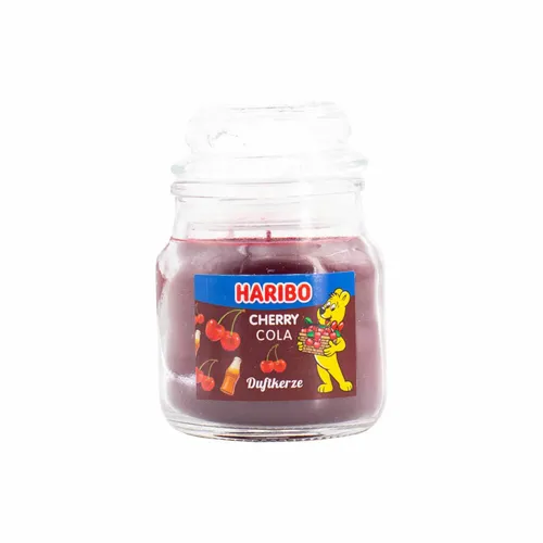 Haribo Duftkerze Cherry Cola Mini, Kerze im Glas, Cola-Kirsche Duft, 85 g