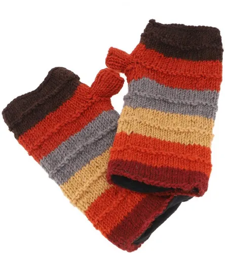 Guru-Shop Strickhandschuhe Geringelte Handstulpen aus Nepal,..
