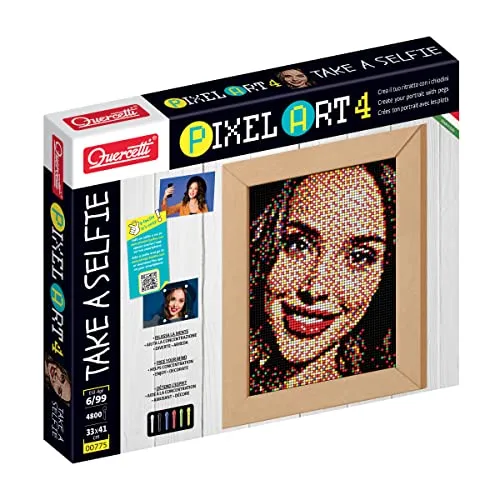 Quercetti Pixel Art 4 Selfie-Mosaik-Set – Verwandeln Sie jedes Foto in Mosaikkunst mit 4800 Klammern in 6 Farben und 4 Stecktafeln, mit Rahmen zum Aufhängen und Ausstellen, ab 6 Jahren