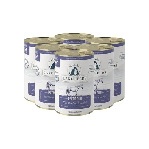 Lakefields Premium Hundefutter Nass | Pferd pur 100% | 6 x 400g | Reines Muskelfleisch | Pferdefleisch aus artgerechter Tierhaltung | Hypoallergenes Nassfutter für Hunde | Regional & Getreidefrei