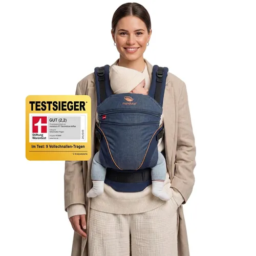 manduca XT/All-In-One Baby Carrier for Newborns blue-toffee - Organic Cotton
