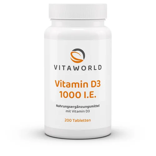 Vita World Vitamin D3 1000 I.E. 200 Tabletten Made in Germany