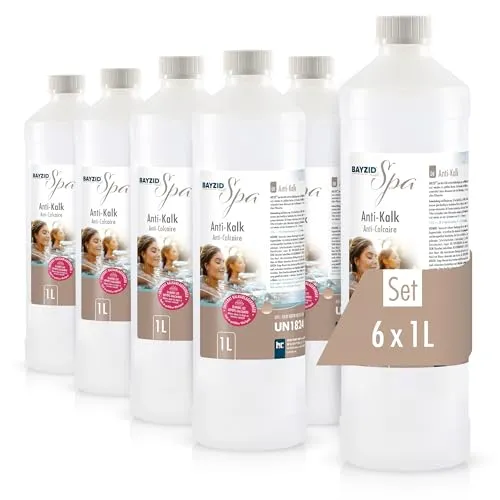 BAYZID® SPA Anti-Kalk 6x 1 L für Whirlpools - Der BAYZID® SPA Anti-Kalk ist ein leistungsstarker Entkalker für Whirlpools, der Kalkablagerungen zuverlässig entfernt. Ideal für regelmäßige Pflege und mit geprüfter Qualität für alle gängigen Filtersysteme.