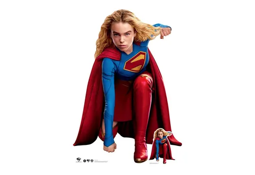 Supergirl Crouch Pappaufsteller 94x134 cm - Der perfekte Blickfang für jede Feier! Dieser Pappaufsteller in Originalgröße sorgt für einen Wow-Effekt und eignet sich ideal für Fotos und Dekorationen. Robust und leicht zu transportieren – einfach aufklappen und staunen!