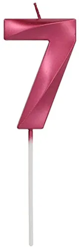 Folat 18887 - Kerze für Kuchen Glamour Vibes Red - ca. 10 cm hoch - Zahl 7