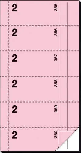 Sigel Formularblock Bonbuch 105x200mm 2x60 Blatt 360 Abrisse eosin/weiß