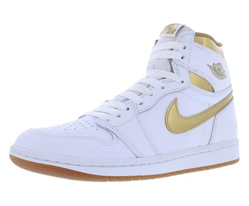 Nike Damen 1 Retro High Og Sneaker, White/Metallic Gold/Gum Light Brown, 42.5 EU