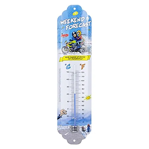 Nostalgic-Art Retro Thermometer, 7 x 28 cm, MOTOmania – Weekend Forecast – Geschenk-Idee für Biker, Original Lizenzprodukt (OLP), aus Metall, Vintage Design