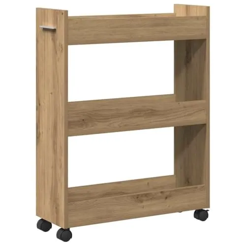 vidaXL Rollschrank Artisan Eiche 60x22x79 cm - Hoch- & Midischränke fürs Bad, kompakter Stauraum mit Rollen für einfache Mobilität und stilvollem Artisan Eichen Finish.