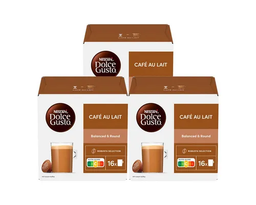 NESCAFE Dolce Gusto Café Au Lait 3x16 Kapseln - Erleben Sie mit NESCAFE Dolce Gusto Café Au Lait 3x16 Kapseln die perfekte Mischung aus Kaffee und Milch. Genießen Sie aromatischen Kaffeegenuss in bewährter Qualität – einfach zubereitet und ideal für jede Kaffeepause.