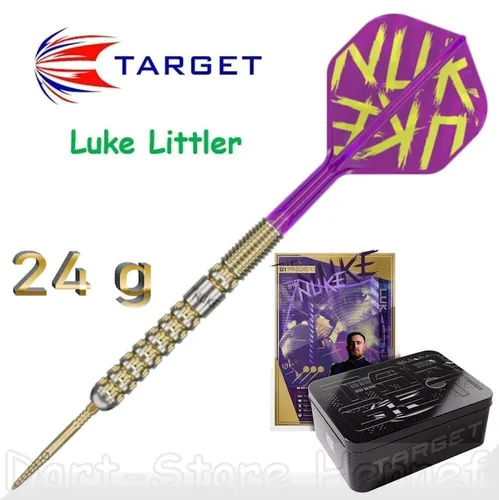 Target Dartpfeile Luke Littler GEN1 Prodigy - Präzise Steeldarts - Darts mit Metallspitze, 24g, ideal für Sisal-Dartscheiben. Inkl. Aufbewahrungsbox & Schlüsselanhänger. 90% Wolfram für höchste Präzision und einzigartigen Grip dank Pixel-Grip und Swiss-Point-Tool.