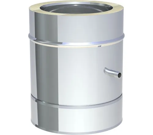 Jeremias DW-ECO 2.0 Entwässerungselement Ø130mm - Effizientes Entwässerungselement für Schornsteine, 250mm für flexiblen Einbau. Mit 1/2“ Nippel zur gezielten Ableitung von Kondens- und Regenwasser. Schützt vor Wasseransammlungen und Korrosion.
