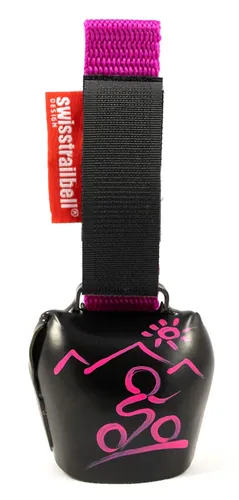 swisstrailbell® Black mit pinkem MTB, pinkes Band, Fahrradklingel, Signalglocke
