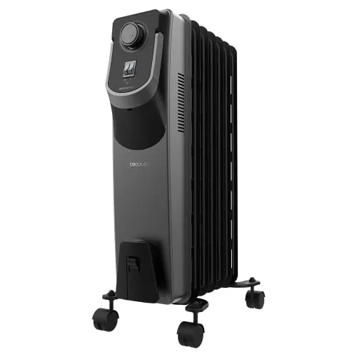 Cecotec Ölheizkörper ReadyWarm 7000 Space 360º Black. 1500W mit 7 Heizrippen und 3 Leistungsstufen, 18 m² Wirkungsbereich, Kabelaufbewahrung, einfacher Steuerung, Griff