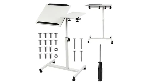 Mobiler Arbeitsplatz Maclean MC-121 - Höhenverstellbarer Schreibtisch für Büro und Zuhause - Schreibtisch mit höhenverstellbarer Funktion von 590 bis 890 mm, ideal für ergonomisches Arbeiten. Aus robustem Stahl, mobil durch Rollen und mit Neigung bis zu 90°.