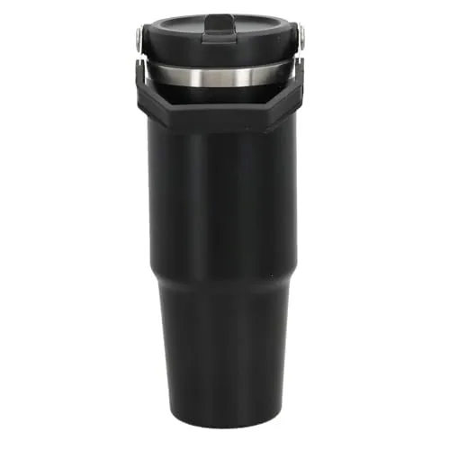 Thermobecher aus Edelstahl 0,9l Isolierbecher mit ausklappbaren Strohhalm Thermo Trinkbecher Auslaufsicher Kaffeebecher Thermosflasche (Schwarz)