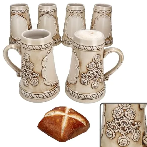 MamboCat Bierglas 6x Ruhpolding-Krug mit Henkel 0,5L - Biergläser Set für 6 Personen, aus hochwertiger Keramik, ideal für gesellige Abende und Bierliebhaber