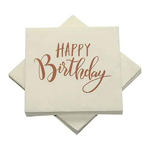 Servietten 'Happy Birthday' zum Geburtstag 33x33 cm - (creme/kupfer) 20