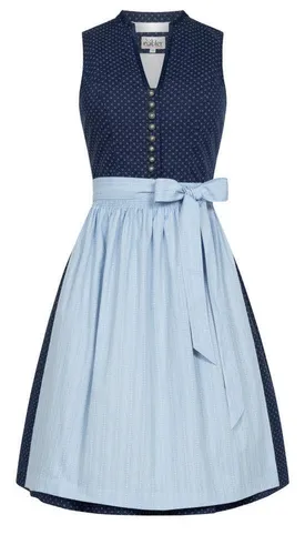 Nübler Trachtenkleid Midi Dirndl Florence in Blau - Elegantes Midi Dirndl aus 100% Baumwolle, Größe 44. Ideal für festliche Anlässe mit einem stilvollen V-Ausschnitt und klassischen Knöpfen.