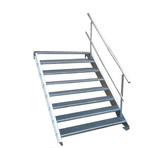 SRM Design Außentreppe 8 Stufen Stahltreppe einseitig. Geländer Breite 60 cm Höhe 120-160cm