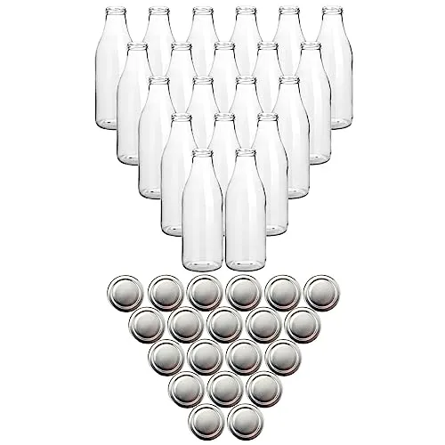 gouveo 20er Set Saftflasche 1000 ml mit Schraubdeckel - Glasbehälter & Töpfe - Hochwertige 1 Liter Flaschen aus Klarglas, ideal zum Abfüllen und Aufbewahren von Säften und Smoothies, nachhaltig und spülmaschinenfest.
