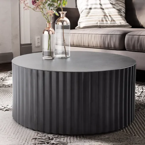 FineBuy Sofatisch Metall Schwarz 67x67x31 cm - Stylischer runder Couchtisch in eleganter Lamellenoptik, ideal für modernes Wohnen. Perfekte Größe für jedes Wohnzimmer.
