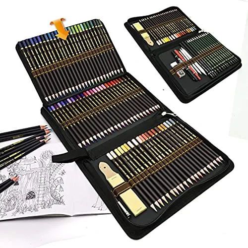 YJYHART 96 Stück Buntstifte Farbstifte Skizzieren Kunst Set,Professionell zeichnen zubehör set und federmäppchen groß,zeichnen bleistiftzeichnungen für Künstler Anfänger Schüler