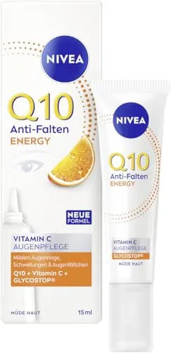 Produktbild NIVEA Q10 Anti-Falten Augenpflege, Augencreme mit Q10, Glycostop & Vitamin C und E, straffende Feuchtigkeitscreme für die empfindliche Augenpartie, ENERGY Vitamin C Augenpflege (15 ml)
