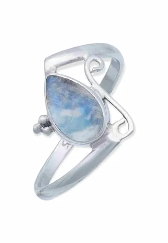 mantraroma Silber Ring Damen 925 Regenbogen Mondstein Edelstein weiß schlicht groß modern