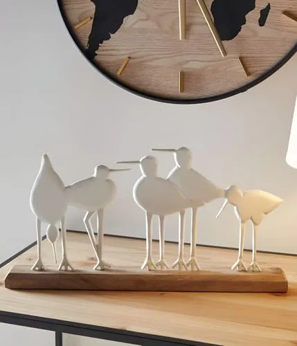 Dekoleidenschaft Dekoboard Vogelschar aus Holz - Sammlerfiguren mit eleganten Vögeln aus Metall, ideal als Frühlingsdeko oder Tischdeko, Maße: 45 cm breit, bringt frischen Wind in Ihr Zuhause.
