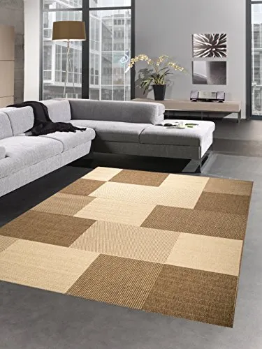 CARPETIA Teppich Sisal Optik Küchenläufer Küchenteppich Karo beige braun Größe 60x110 cm