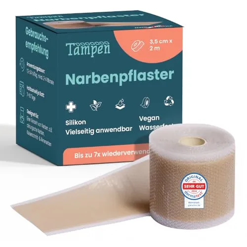 Tampen Narbenpflaster, Transparentes Silikonpflaster zur Narbenpflege, 3,5 x 200 cm