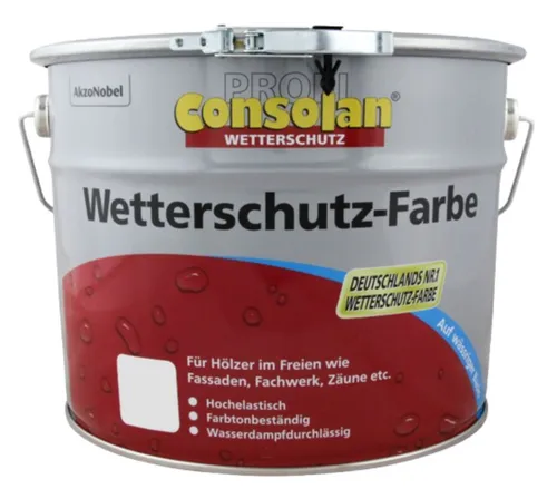 10l Consolan Wetterschutzfarbe Weiss 201 - Hochwertiger Wetterschutz - Lacke: 10l Consolan Wetterschutzfarbe Weiss 201 bietet langanhaltenden Schutz gegen Witterungseinflüsse und sorgt für ein strahlendes Finish.