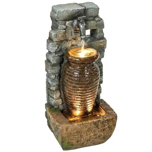 Outsunny Gartenbrunnen LED Wasserfall 3-stufig