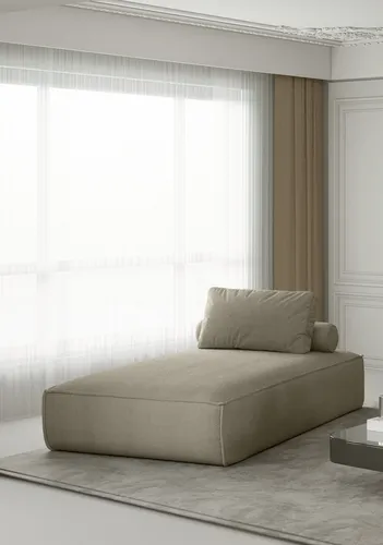 Chaiselongue Sezlong Liege CELES in Stoff Scala Truffle - Moderne Chaiselongue für das Wohnzimmer, mit Wellenfederung und PU-Schaum für höchsten Sitzkomfort, inkl. Rückenkissen, Farbe: Truffle.