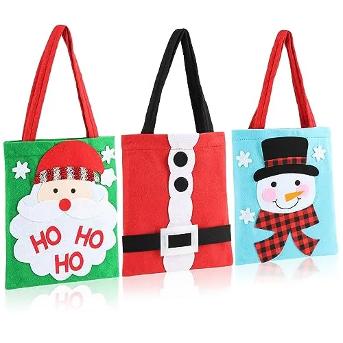 com-four® 3x Geschenkbeutel für Weihnachten - Geschenktasche für Nikolaus und Advent - Geschenktüte mit Henkeln - Filzbeutel mit Weihnachtsmotiven 24 x 20 cm
