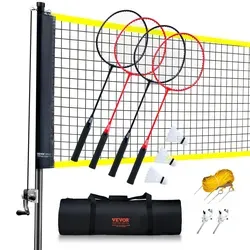 VEVOR Badmintonnetz-Set - Tragbares Badmintonnetz mit Schläger & Federball - Zubehör für Sportbegeisterte, leicht und tragbar, ideal für Spiele im Garten oder im Park.