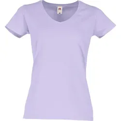 Fruit of the Loom LADIES ICONIC 150 V-NECK T - Damen T-Shirt mit V-Ausschnnitt aus gekämmter, ringgesponnener Baumwolle, soft lavender, XS