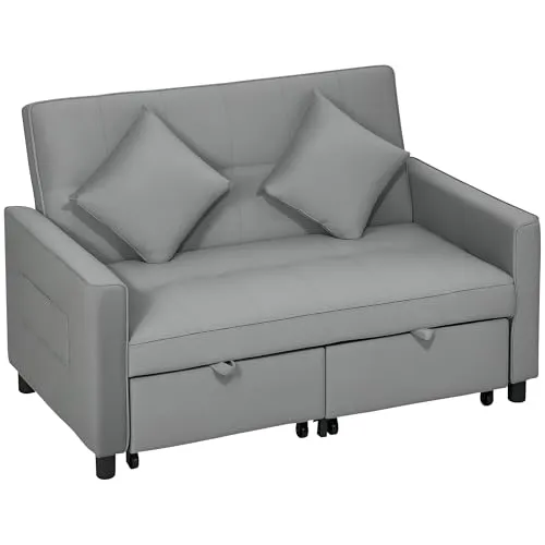 HOMCOM Schlafsofa 4-in-1 Sofa - Sofa mit Bettfunktion und 3-fach verstellbarer Rückenlehne, ideal für Wohnzimmer und Schlafzimmer, bietet Komfort und Flexibilität in Grau.