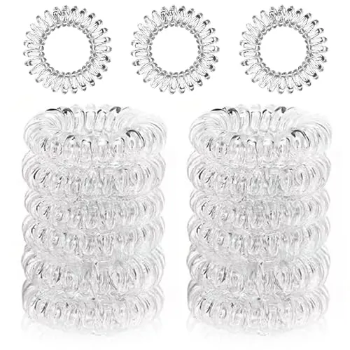 Stück Telefonkabel Haargummi,Spirale Telefonkabel Haarband,Spiral Haargummis,Elastisch Zopfgummi Haarband,Telefonkabel Haargummis Elastisches,Haarband für Mädchen und Damen (transparent) 12
