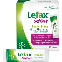 Lefax Intens Lemon Fresh Mikro Granulat 250 mg, 50 ST - Praktisches Mikro Granulat zur Unterstützung bei Magen-Darm-Beschwerden. Ideal für unterwegs, gut verträglich und einfach einzunehmen.