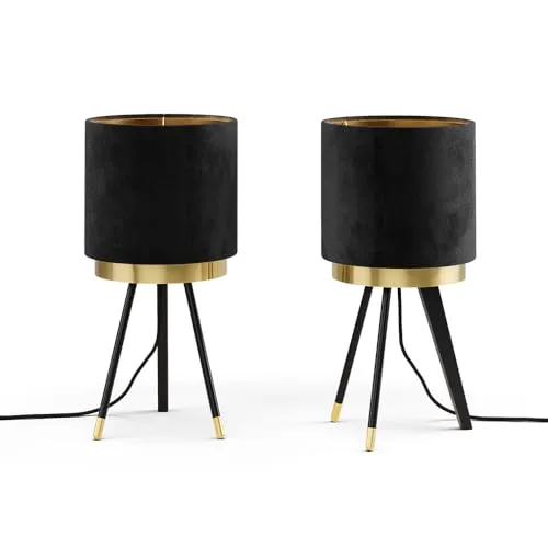 Vicco Nachttischlampe Goldamo 2er-Set - Elegante Nachttischleuchte in Schwarz und Gold, ideal für stilvolle Akzente in Ihrem Wohnraum. Vielseitig einsetzbar als Schreibtisch- oder Leselampe, schafft sie eine gemütliche Atmosphäre.