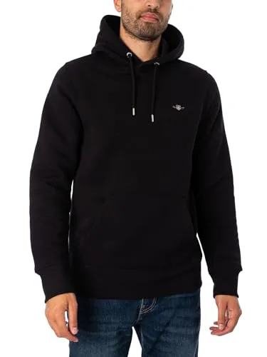 Gant Herren Reg Shield Hoodie Kapuzenpullover, Schwarz, 4XL EU - Kapuzenpullover für Herren mit normaler Passform, ideal für den Alltag und sportliche Aktivitäten, ausgestattet mit Kängurutasche und grafischer Gant-Stickerei auf der Brust.