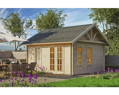 SKAN HOLZ Bern 1 Blockbohlenhaus mit Fußboden - Gartenhaus mit Satteldach, ideal für Outdoor-Nutzung, vorbereitet für Dachschindeln und aus hochwertigem Holz gefertigt.