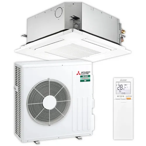 Mitsubishi Electric Deckenkassette Set 5,7 kW mit IR-Fernbedienung - Klimaanlage, 4-Wege-Deckenkassette mit nur 245 mm Einbautiefe, ideal für niedrige Räume und Modernisierungen, inkl. effizienter Steuerung und R32 Kältemittel für umweltfreundlichen Betrieb.